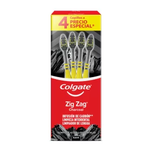 Cepillo de Dientes Colgate Zig Zag Charcoal Cajilla 4 pzas