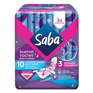 Toalla Femenina Saba Ultra Invisible Nocturna +2Pzinv 10 PZS